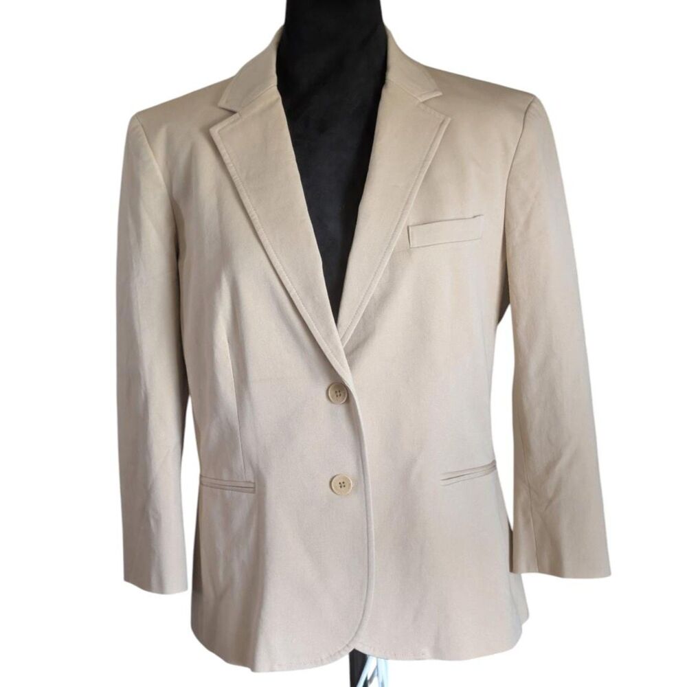 Lauren Ralph Lauren Womens 14 Beige Tan Cotton Viscose Tailored Blazer Jacket